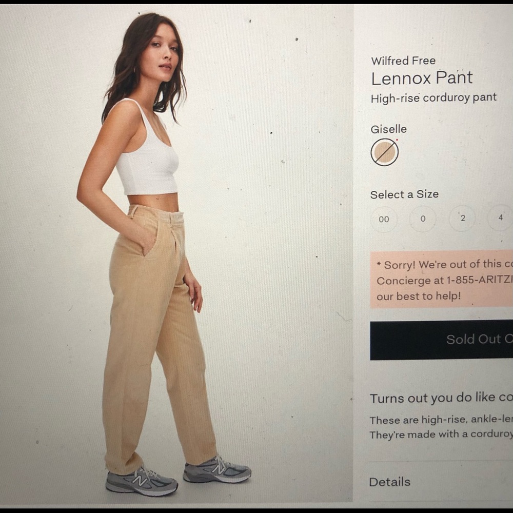 Wilfred Free Lennox Pant- high rise corduroy pant